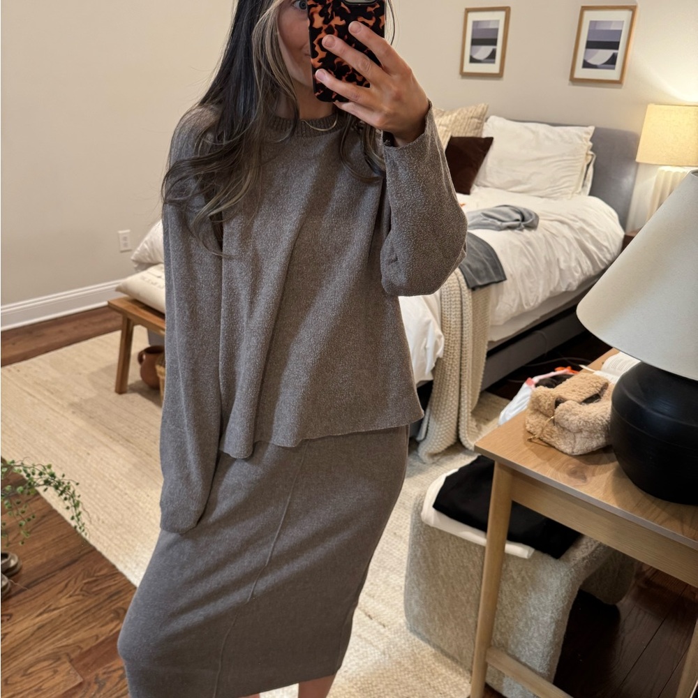 Zara Soft Two Piece Midi Skirt Coord Set